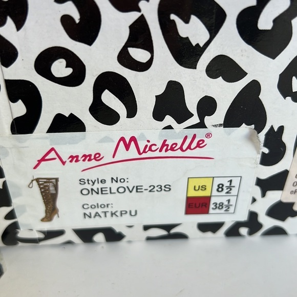 Anne Michelle Knee High Corset Lace‎ Up Caged Stiletto Heel Boot Beige Size 8.5 - Picture 6 of 7